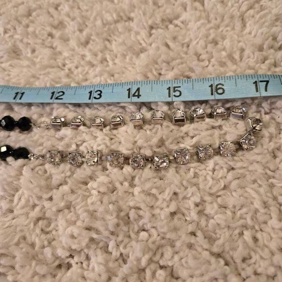 NWOT Long Faceted Jet Beads + Rhinestones Necklace - Picture 7 of 9
